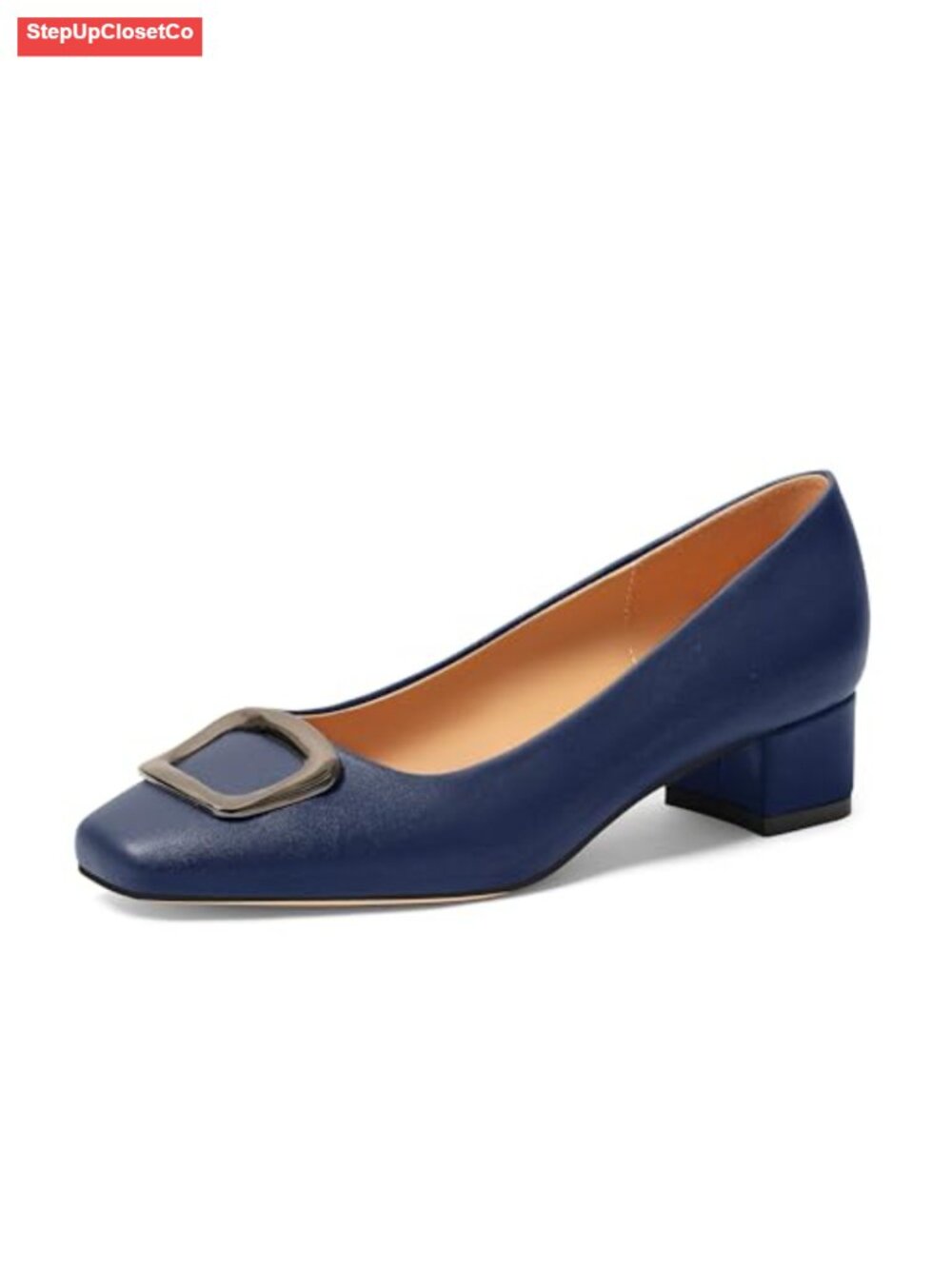 Women's Low Chunky Block Heel Square Toe Slip-On Pumps